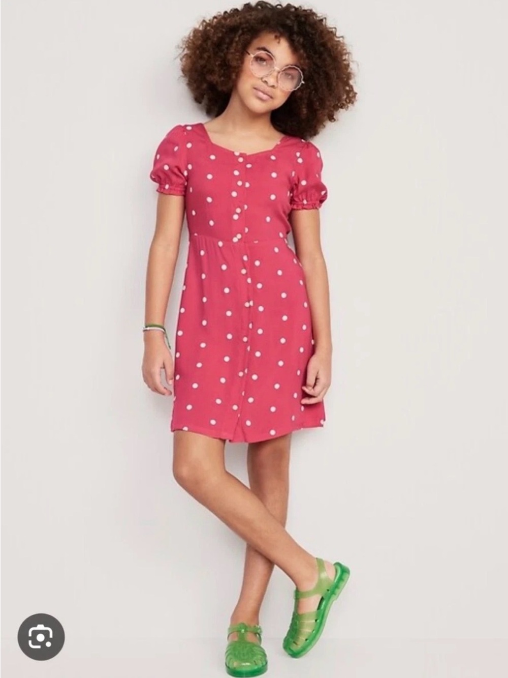 Old Navy | Girls Pink and White Polka Dot Button-Front Mini Dress, Medium (8)